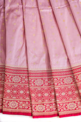 All Gold Zari Banarasi Shalu Pastel Pink Real Zari Saree- Real gold zari