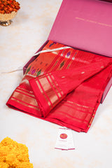 Handloom Paithani Silk Saree - Classic Pallu - Red
