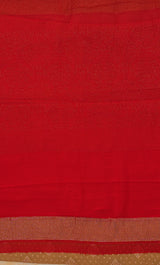 Handloom Georgette Banarasi Silk Saree - Striped - Beige Red