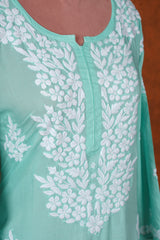 Chikankari Fine Modal Cotton Kurta - Mint Green
