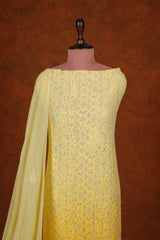 Chikankari Georgette Embroidered Suits Set - Lime Yellow Shaded