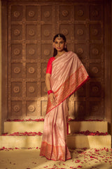 All Gold Zari Banarasi Shalu Pastel Pink Real Zari Saree- Real gold zari