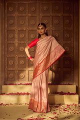 All Gold Zari Banarasi Shalu Pastel Pink Real Zari Saree- Real gold zari