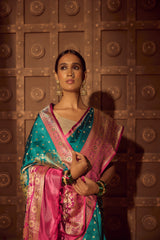 Real Zari Handloom Kadhua Banarasi Shalu Silk Satin Saree - Sangita