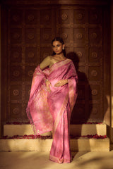 Handloom Kadhua Banarasi Satin Silk Saree Jaangla -Baby Pink