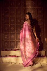 Handloom Kadhua Banarasi Satin Silk Saree Jaangla -Baby Pink