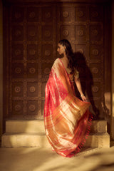 Handlloom Kadhua Banarasi Tissue Silk Saree- Big Border - Red