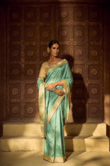 Real Zari Handloom Kadhua Banarasi Shalu Silk Saree - Sangita Laxmi - Powder Blue