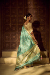 Real Zari Handloom Kadhua Banarasi Shalu Silk Saree - Sangita Laxmi - Powder Blue