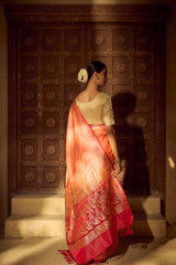 Handloom Kadhua Banarasi Shalu Silk Satin Saree - Sangita - Peach Pink