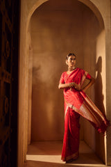Handloom Kadhua Banarasi Katan Silk Saree Elephant Butidar -Red