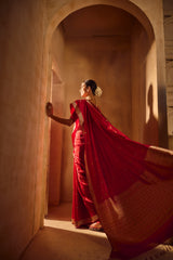 Handloom Kadhua Banarasi Katan Silk Saree Elephant Butidar -Red