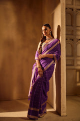 Handloom Kadhua Banarasi Saree - Purple Silver Buti