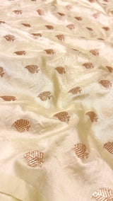 Handloom Banarasi Brocade Silk Fabric - Off White