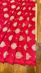 Handloom Banarasi Brocade Silk Fabric -Red