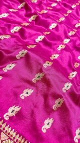 Handloom Kadhua Banarasi Shalu Saree - Sangita Laxmi- Pink Green