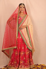 Bridal Red Lehenga With Peach And Red Dupatta