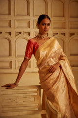 Pure Zari Handlloom Kadhua Banarasi Tissue Silk Saree- Big Border