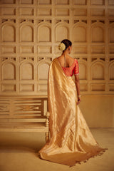 Pure Zari Handlloom Kadhua Banarasi Tissue Silk Saree- Big Border