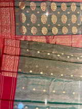 HOV HANDLOOM CHANDERI TISSUE KATAN SAREE - TRADITIONAL BORDER - 111