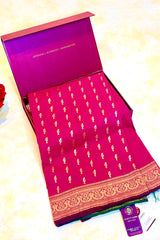 Handloom Kadhua Banarasi Shalu Saree - Sangita Laxmi- Pink Green