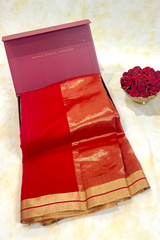 HOV Handloom Chanderi Cotton Silk Saree - Plain Zari Border - 018-01-02