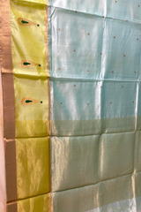 HOV Handloom Chanderi Silk Saree - Border Paisley Buta - Sky Blue - 54-02