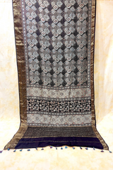 HOV Ajarakh Hand-Block Print Saree - Dola Silk - 015