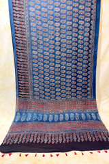 HOV Ajarakh Hand-Block Print Saree - Modal -Blue