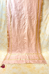 HOV Exclusive Pure Zari Handloom Banarasi Silk Saree - Peach Silver Zari Kasturi - 025
