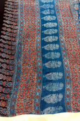 HOV Ajarakh Hand-Block Print Saree - Modal -Blue