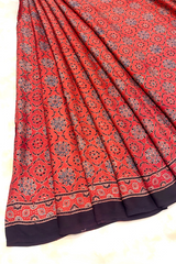 HOV Ajarakh Hand-Block Print Saree with Zari Patta - Modal - 003