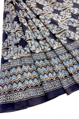 HOV Ajarakh Hand-Block Print Saree - Mul Cotton - 014