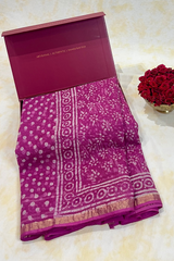 HOV Hand-Block Print Saree Small Border - 010-01