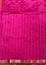 Handloom Kadhua Banarasi Silk Saree -Floral Stripe - Rani Pink