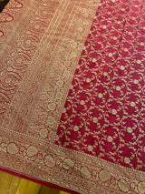 Handloom Fekua Banarasi Crepe Silk Saree -Jaal - Deep Red