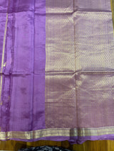 Handloom Kadhua Banarasi Silk Saree -Floral Stripe - Purple