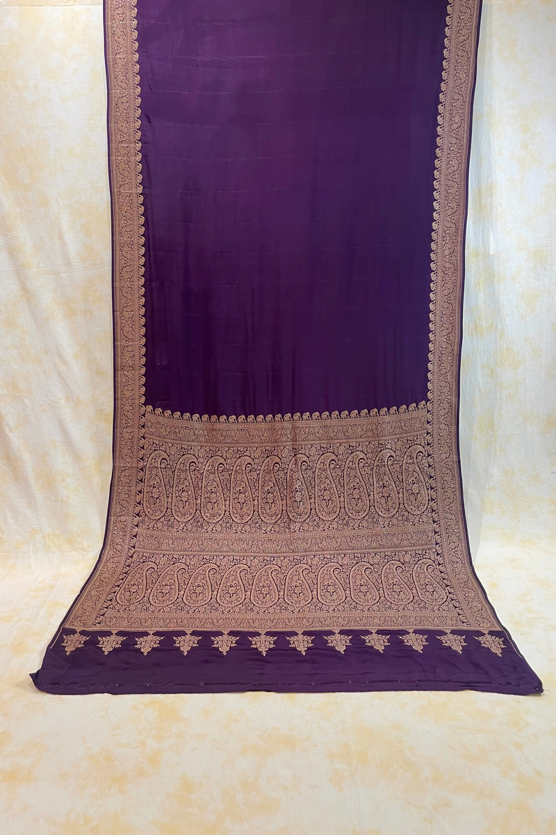 HOV Handloom Banarasi Crepe Silk Saree - Plain Body With Border -Light Purple - 071
