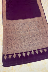 HOV Handloom Banarasi Crepe Silk Saree - Plain Body With Border -Light Purple - 071