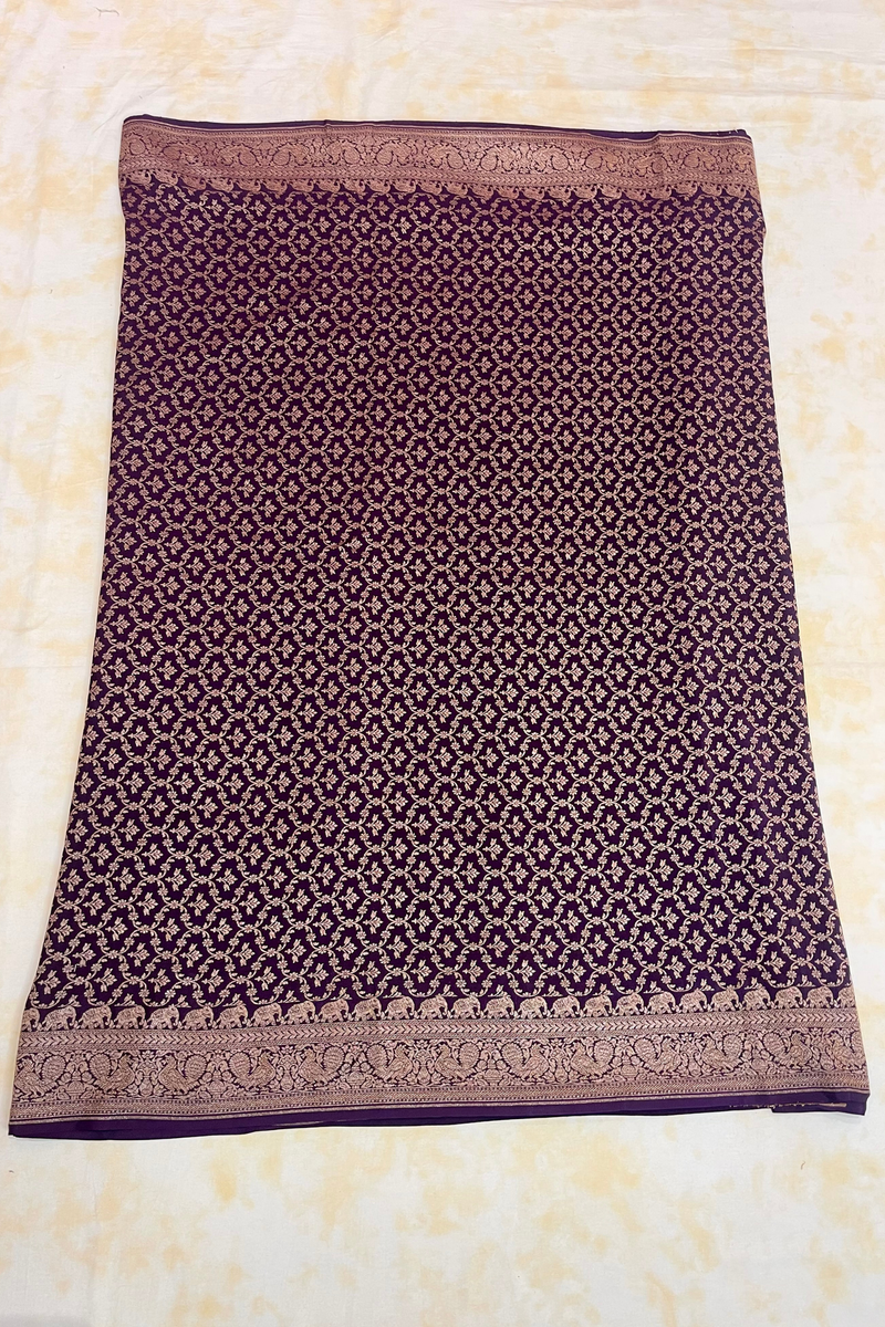 HOV Handloom Banarasi Crepe Silk Saree - Plain Body With Border -Light Purple - 071