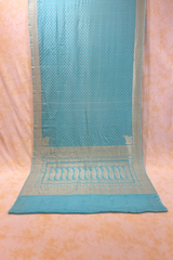 HOV Handloom Banarasi Crepe Silk Saree -  Butidar Star All Over - Sky Blue - 076