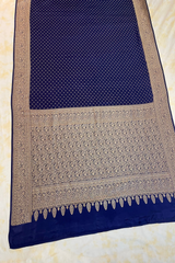 HOV Handloom Banarasi Crepe Silk Saree - Butidar All Over - Dark Blue - 075