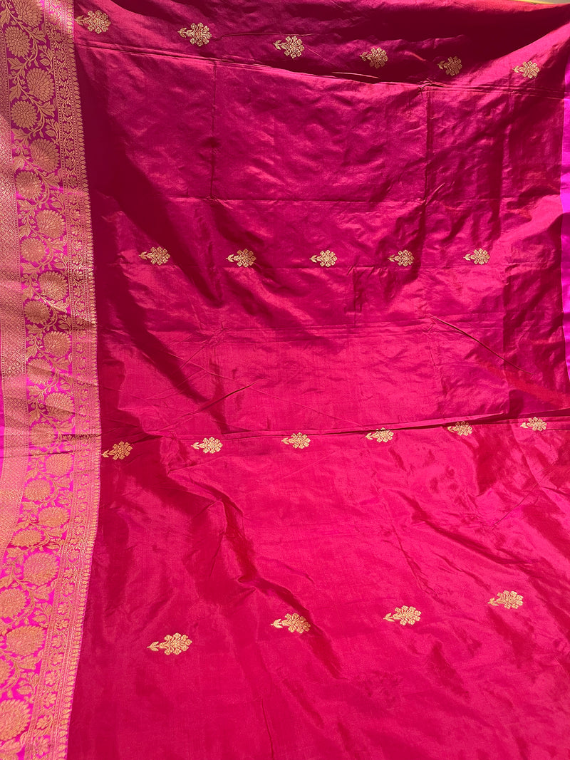 Handloom Kadhua Banarasi Silk Saree - Butidar - Pink Red