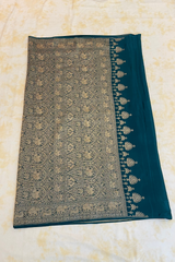 HOV Handloom Banarasi Crepe Silk Saree - Plain Body With Border - Green - 073