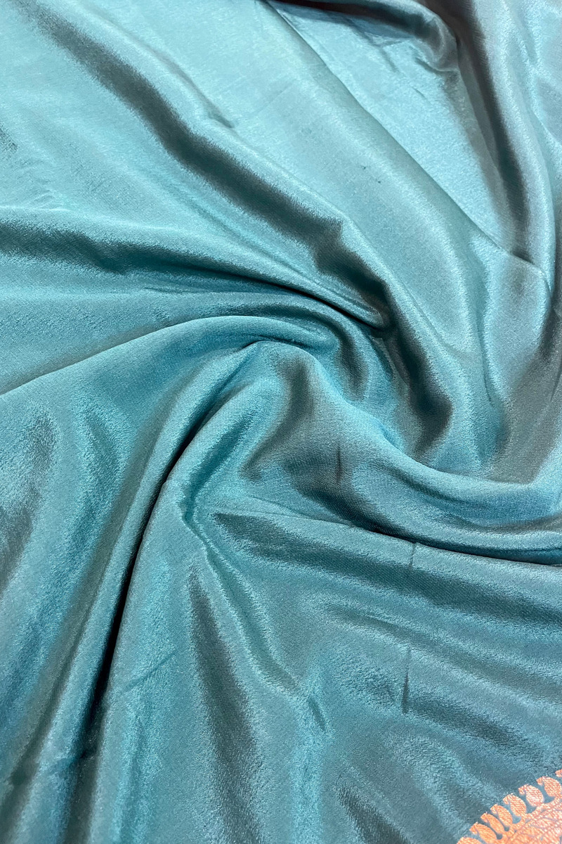 HOV Handloom Banarasi Crepe Silk Saree - Plain Body With Border - Green - 073