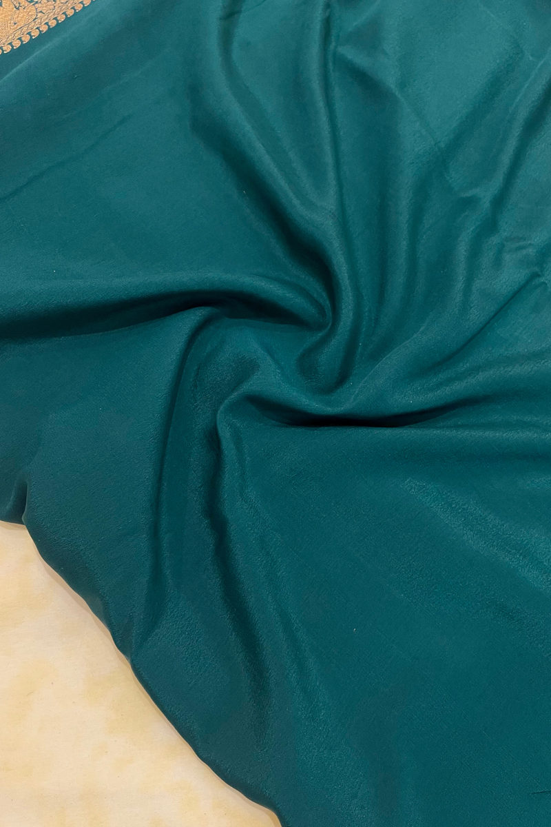 HOV Handloom Banarasi Crepe Silk Saree - Plain Body With Border - Green - 073