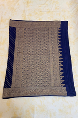 HOV Handloom Banarasi Crepe Silk Saree - Butidar All Over - Dark Blue - 075