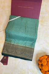 HOV Handloom Banarasi Katan Crepe Silk Saree - Light Green Dark Green- 106