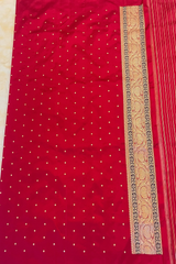 HOV EXCLUSIVE REAL ZARI HANDLOOM BANASARI KATAN SILK SAREE - JAANGLA BEL DESIGN - RED - 119