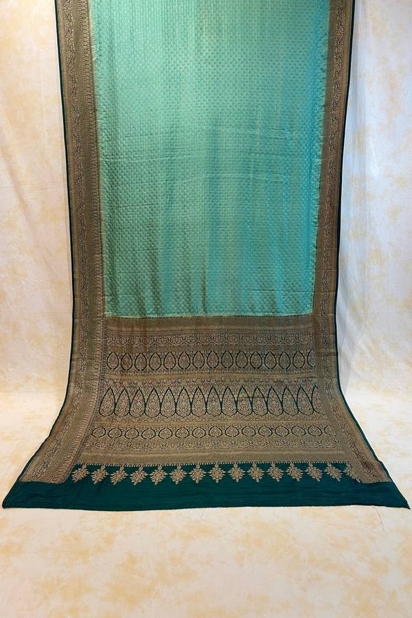 HOV Handloom Banarasi Katan Crepe Silk Saree - Light Green Dark Green- 106